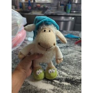 Fuzzy Night Time Sheep Plush Adorable House Slippers & A Nightcap Stuffed Animal